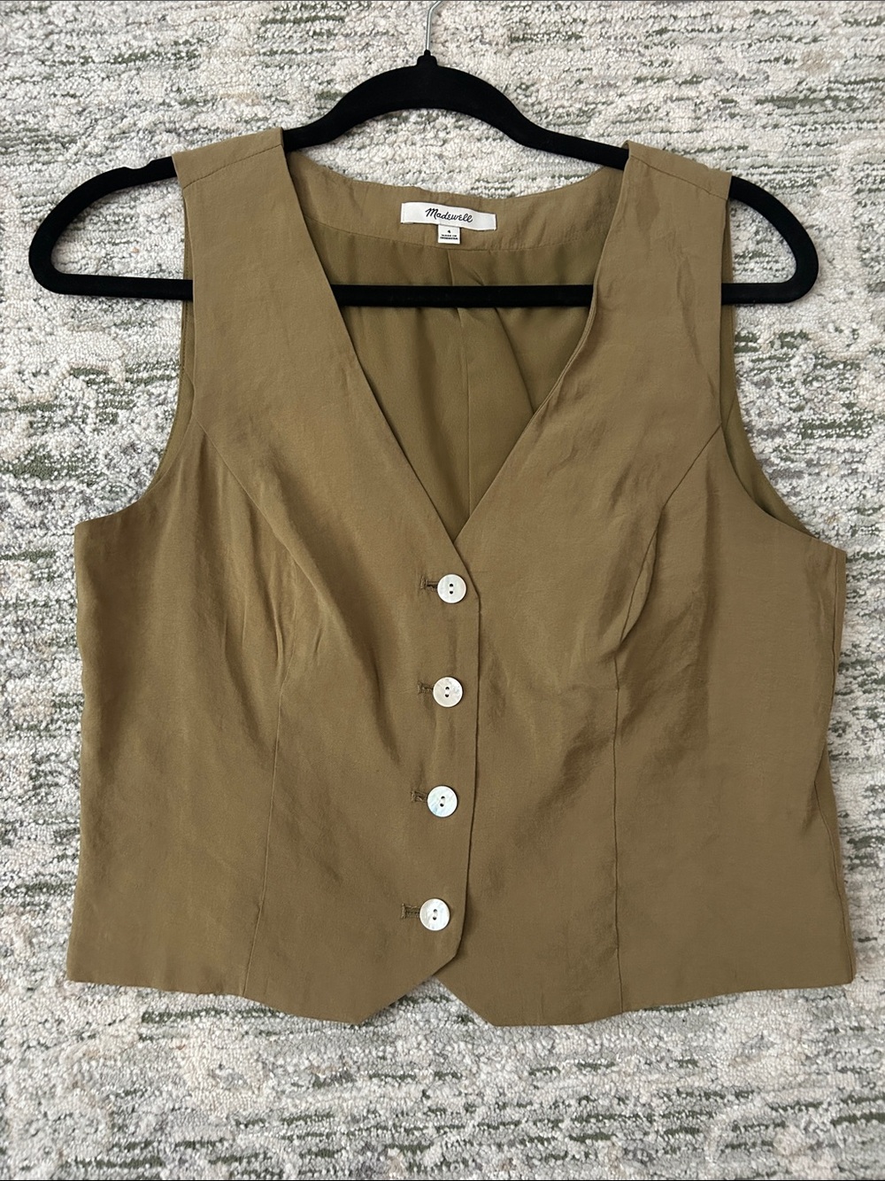 Madewell Olive-Tan Sleeveless Button-Front Vest
